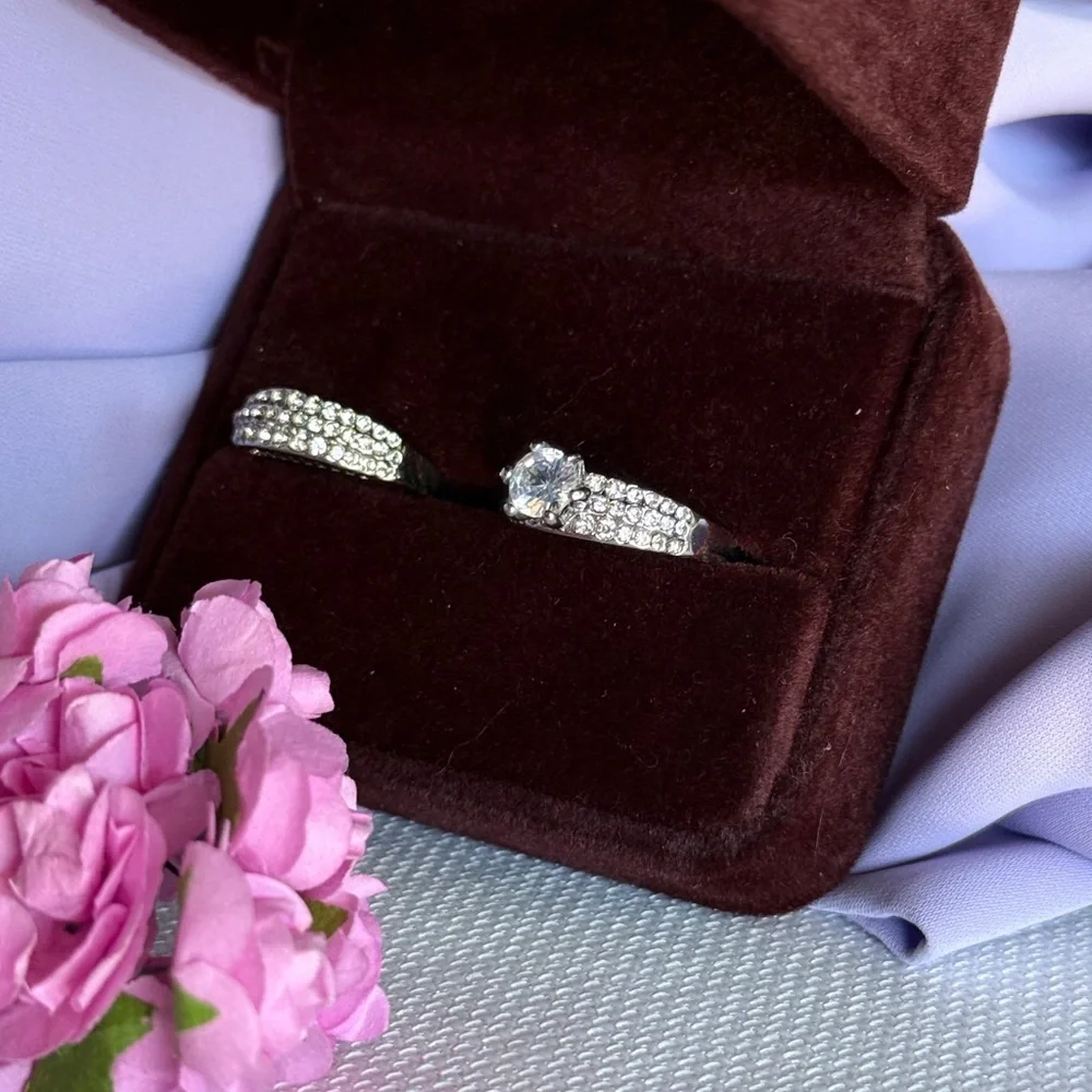 Bridal Classic Silver Duo Rings with Gems